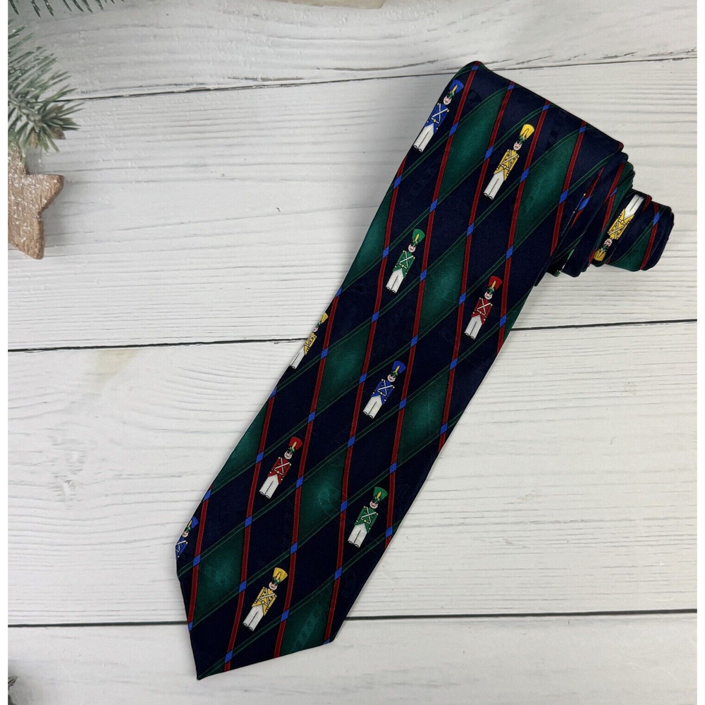 Hallmark SpecialTies Mens Tie Christmas Holiday Toy Soldier Candy Canes Blue EUC